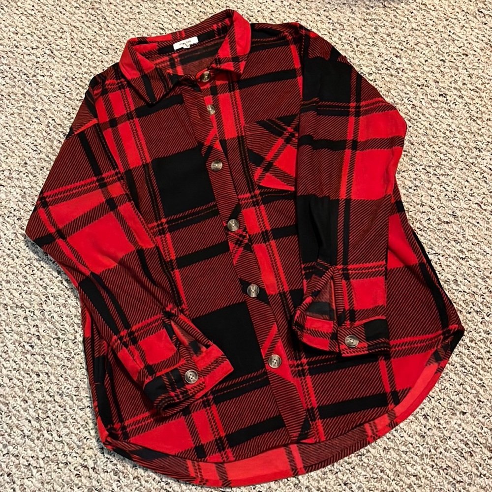 Buffalo plaid fleece shacket